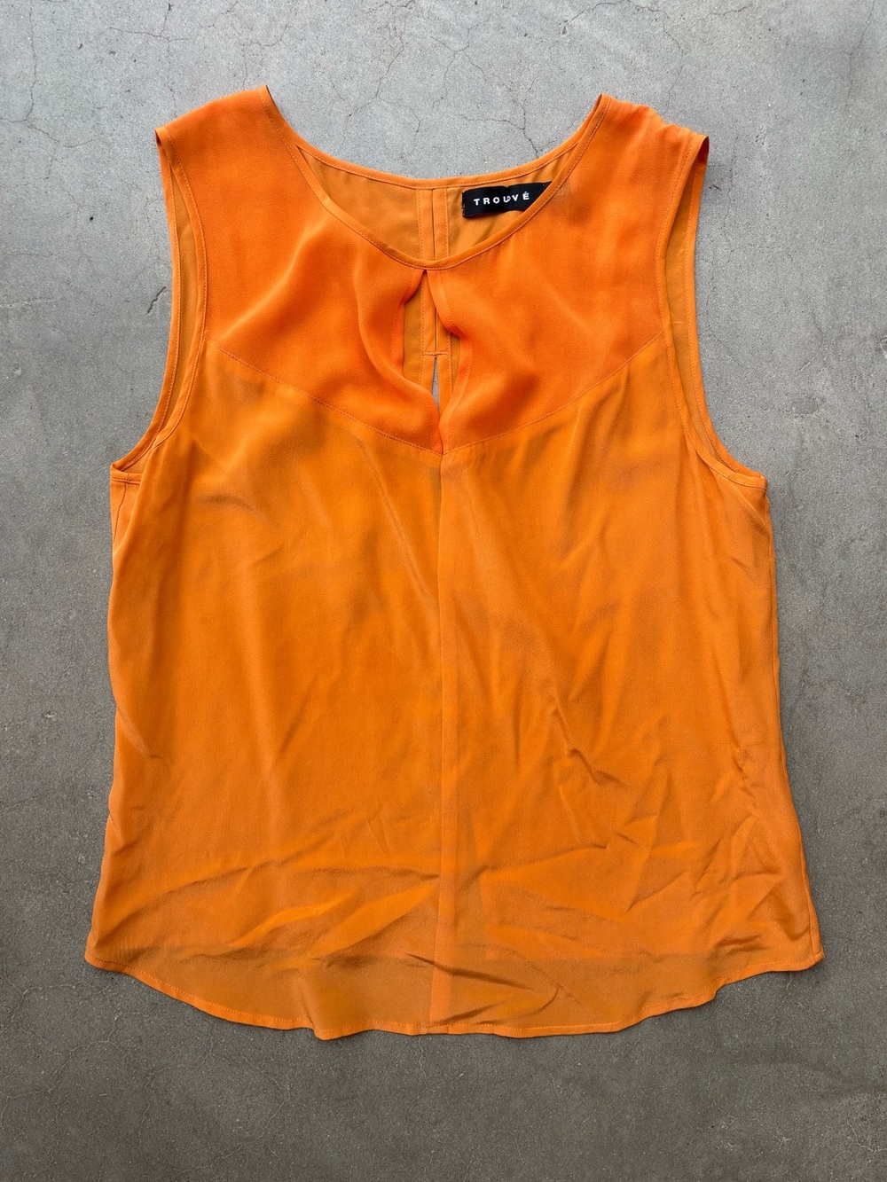 Trouvé 100% Silk Fall Orange Tank Keyhole Peekaboo Cutouts Front & Back XS Sheer